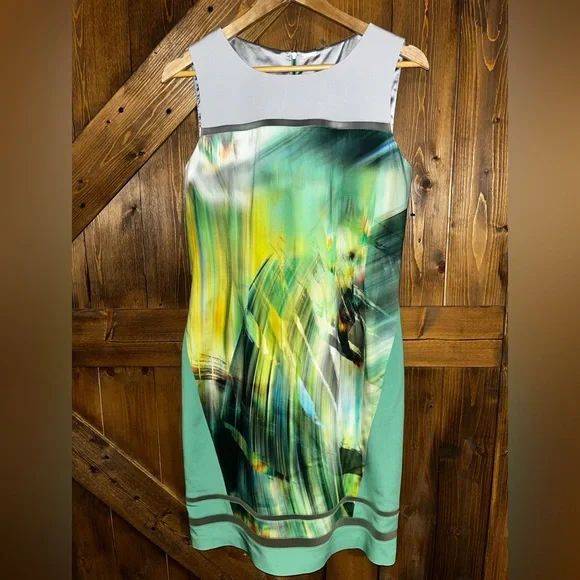 Elie Tahari | Dresses | Elite Tahari Size 8 Abstract Green Sleeveless Dress  | Poshmark